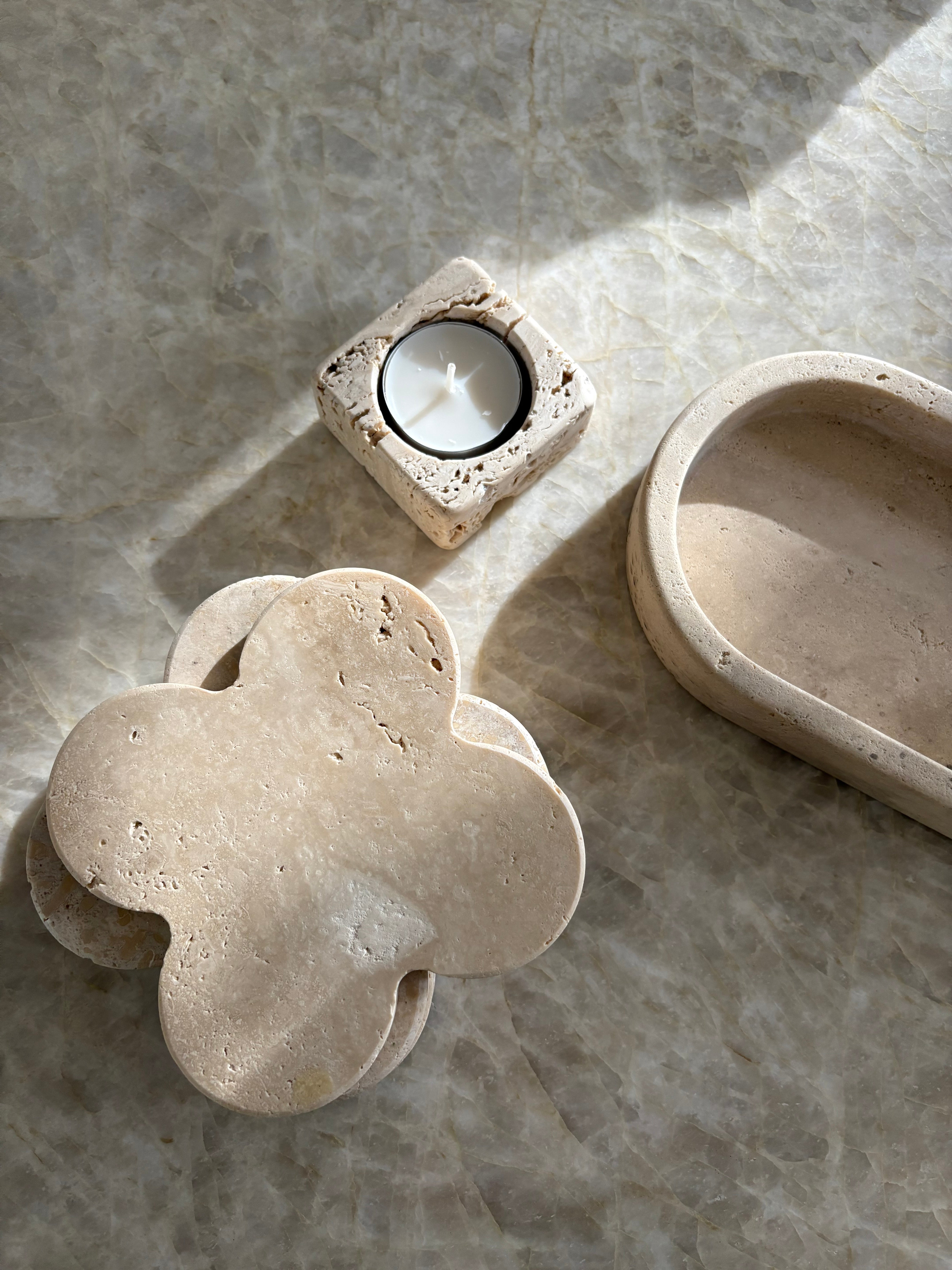 Coffret déco travertin plateau oblong