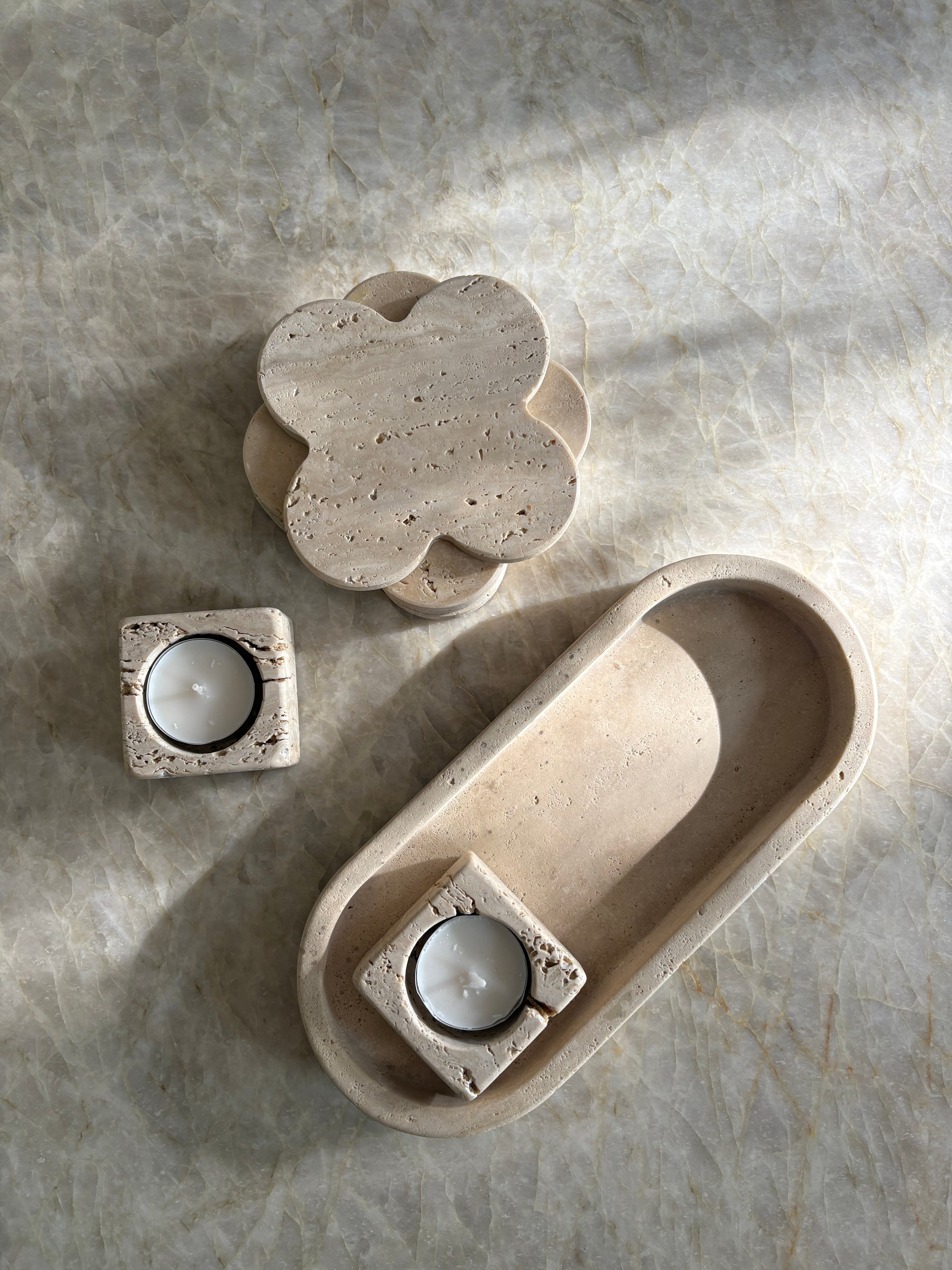 Coffret déco travertin plateau oblong