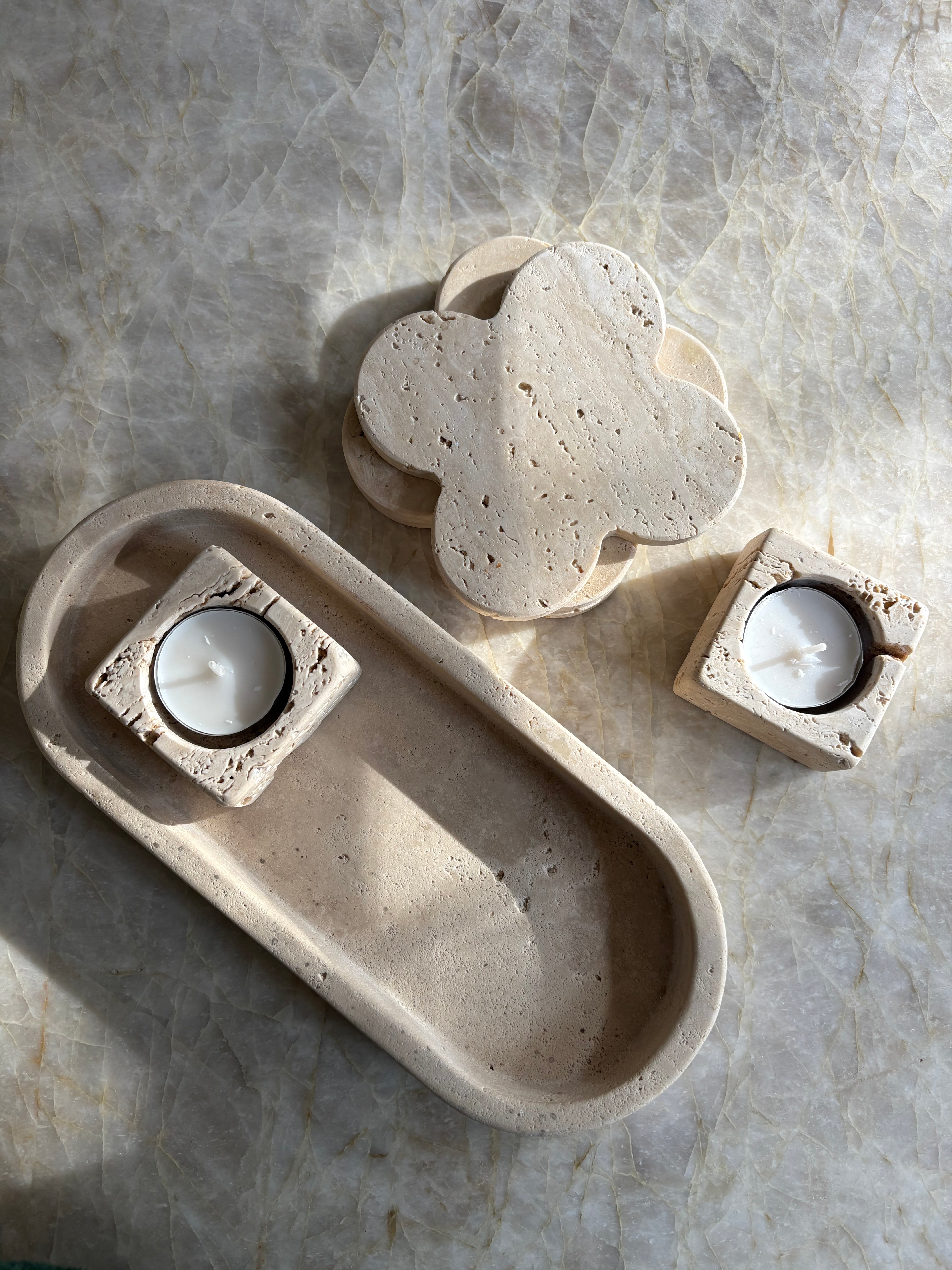 Coffret déco travertin plateau oblong