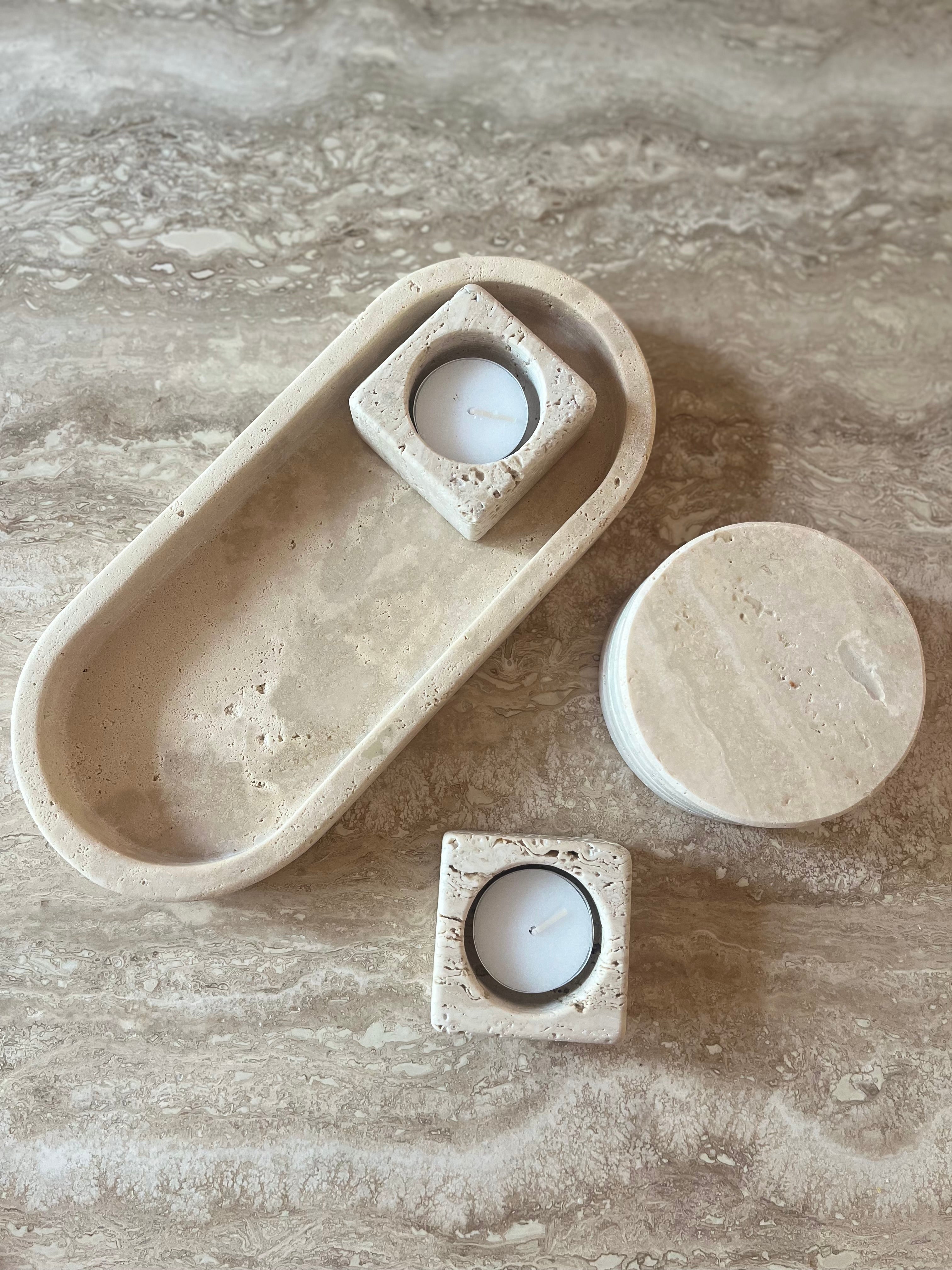Coffret déco travertin plateau oblong