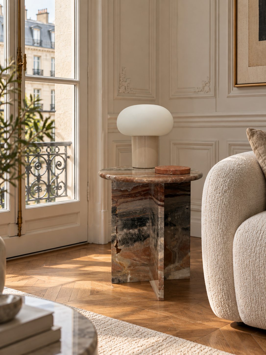 Table d’appoint ronde ou table de chevet 100% marbre orobico