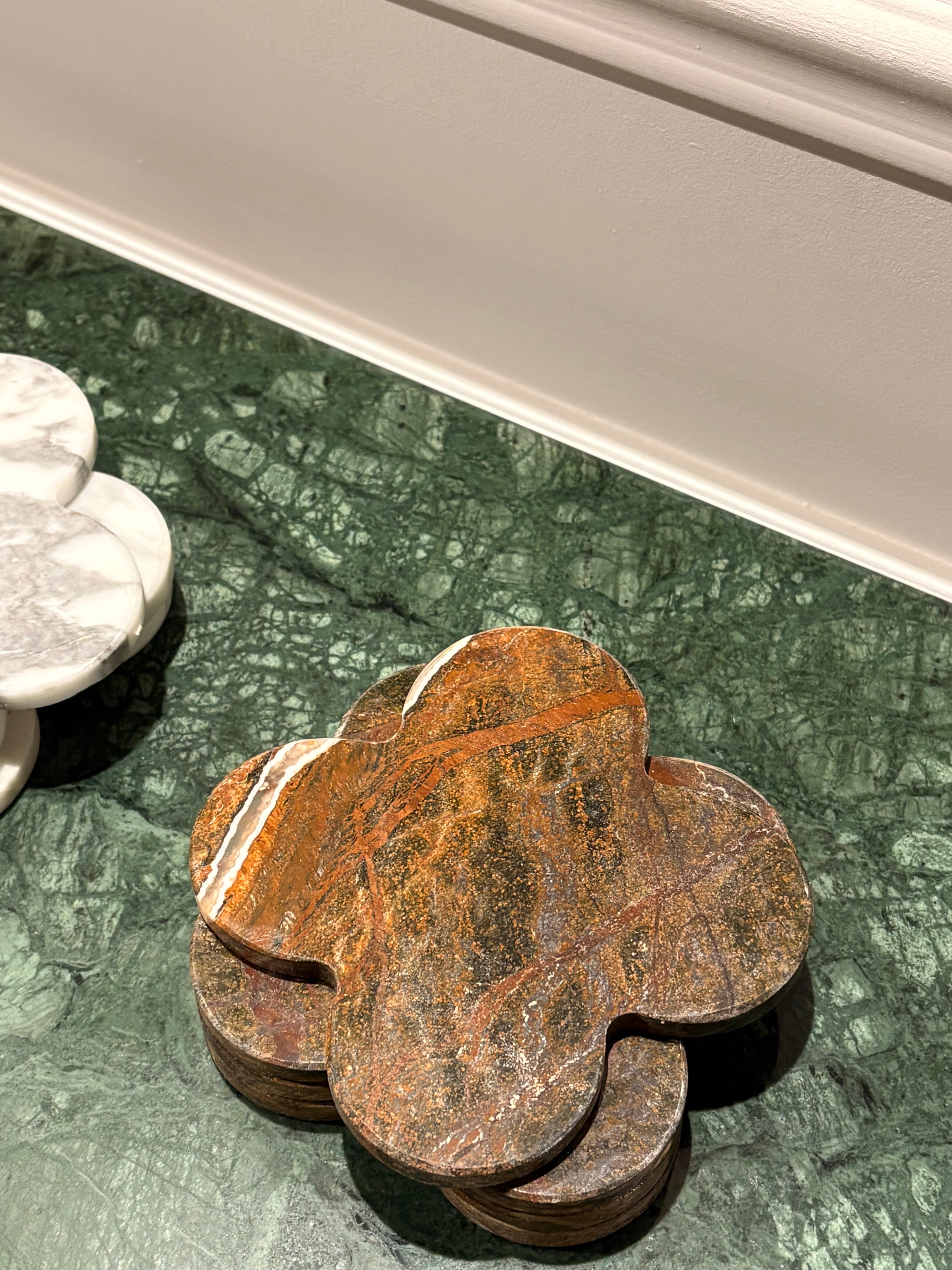 Dessous de verres nuage trèfle en marbre green forest (lot de 4)