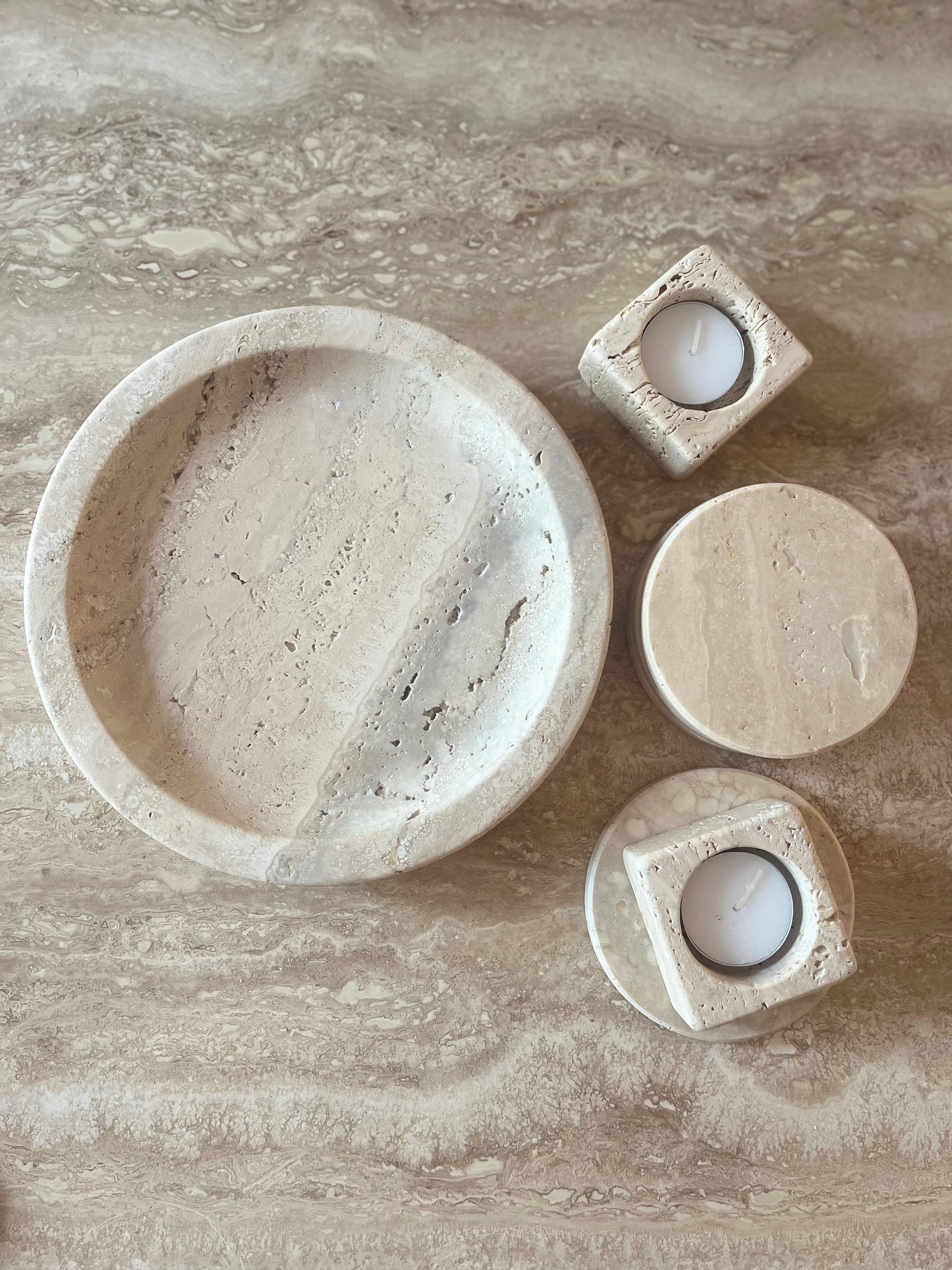 Coffret déco travertin plateau rond