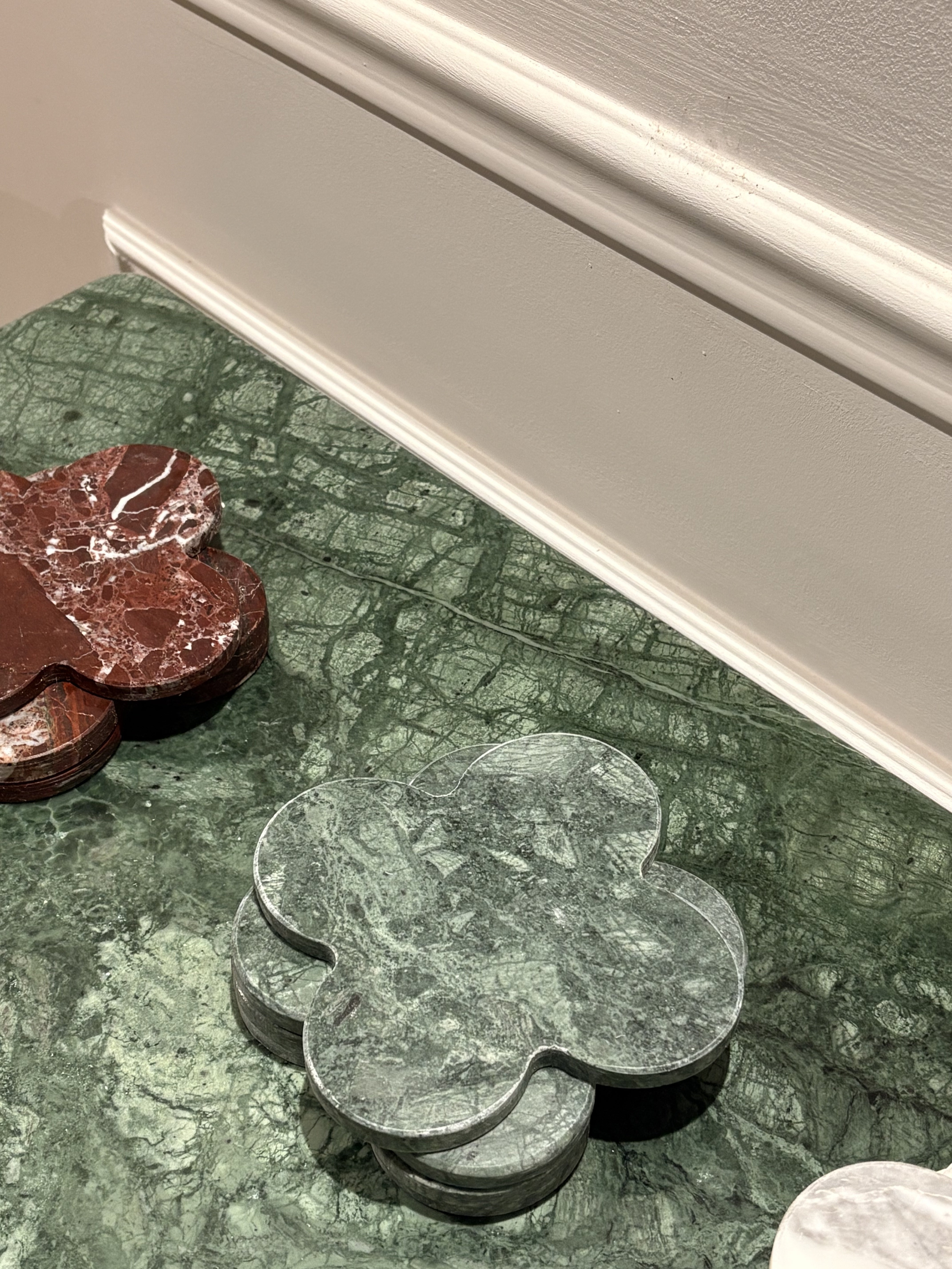 Dessous de verres nuage trèfle en marbre vert(lot de 4)