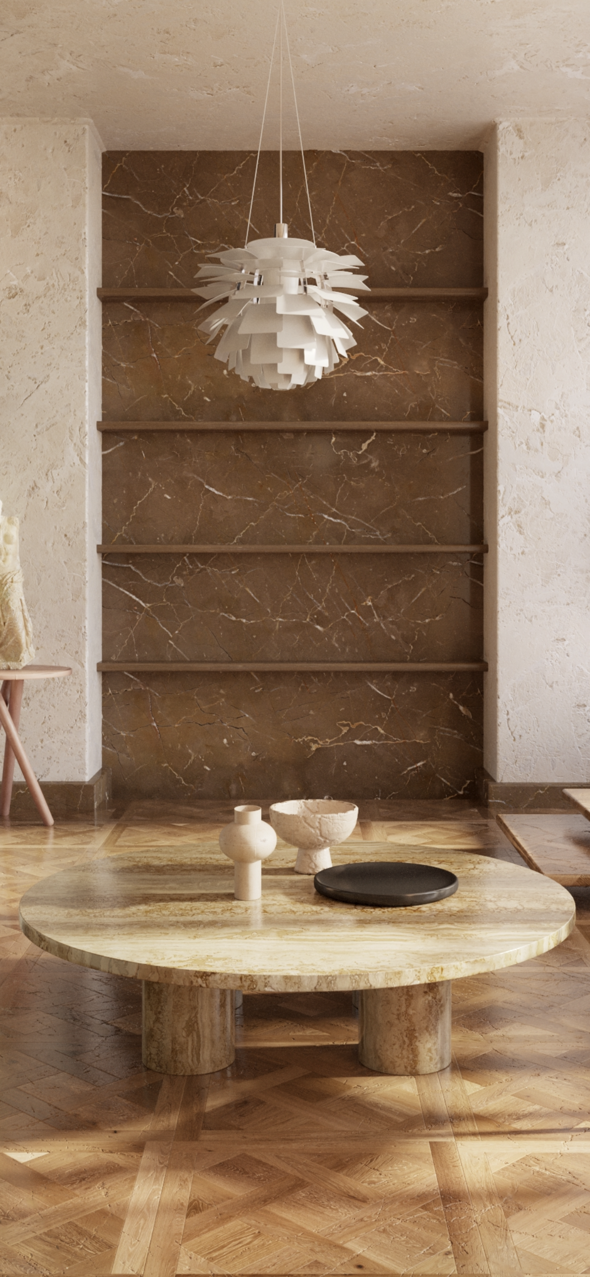 Table basse ronde signature D80 x travertin - GIPSY HOME