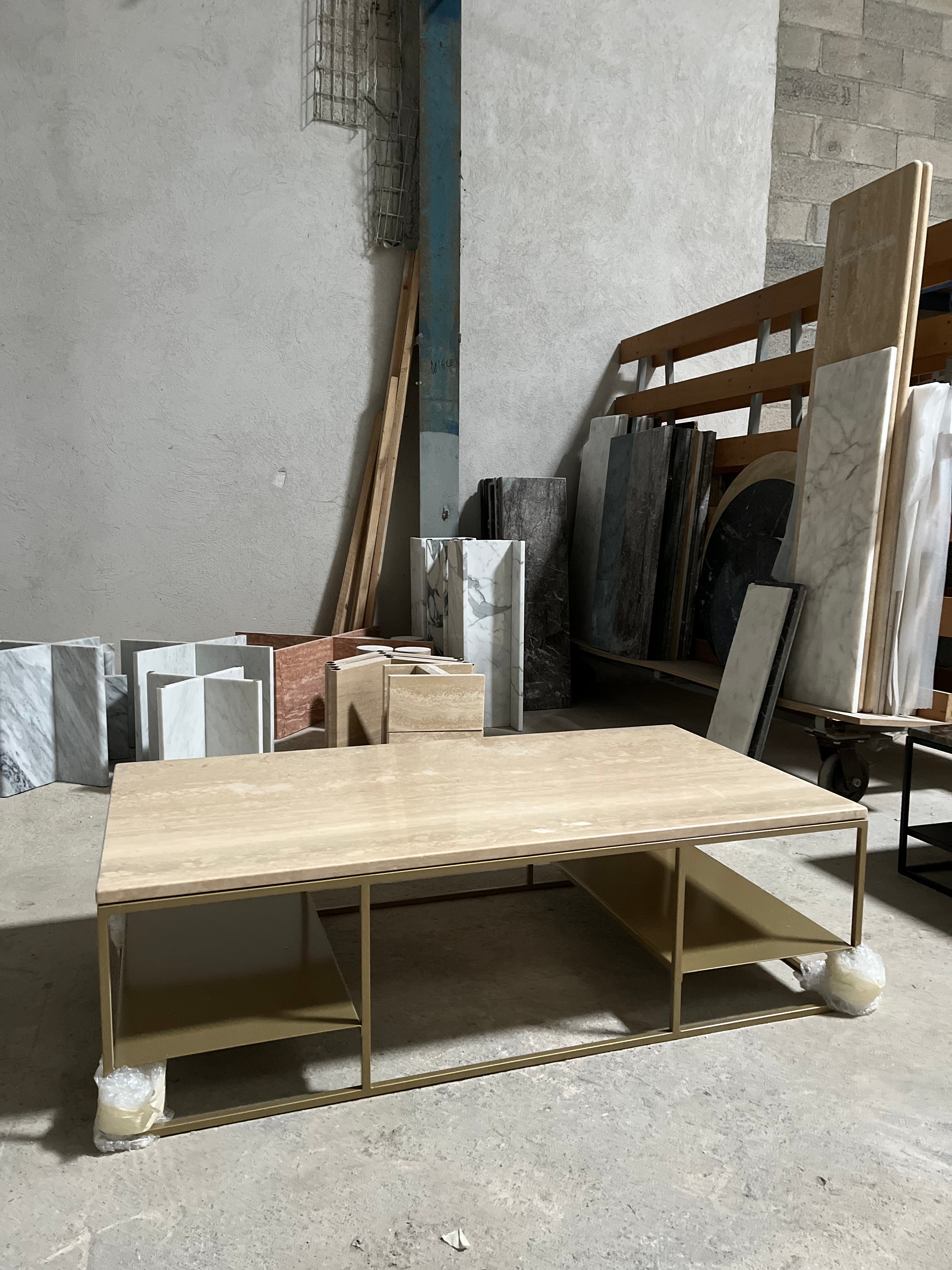 Table basse élégance rectangle étagère x Travertin - GIPSY HOME