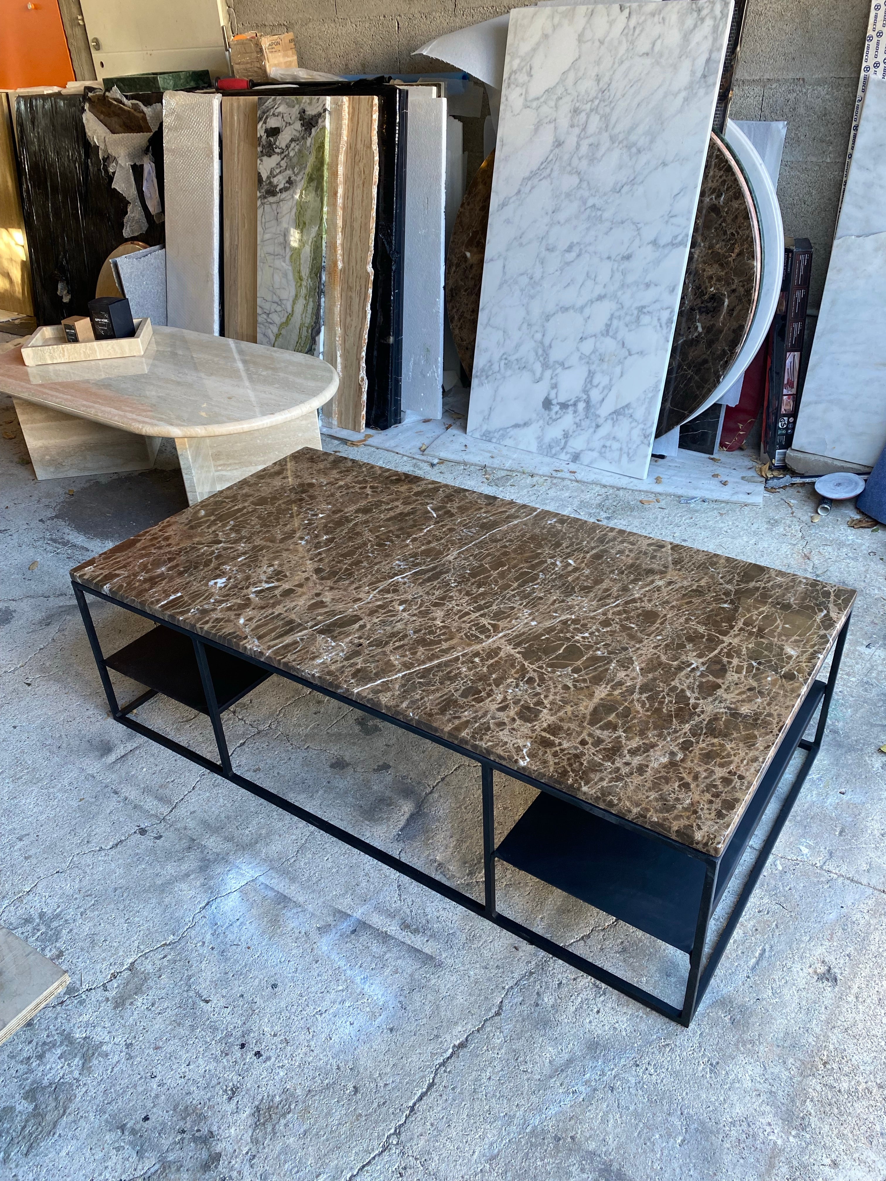 PRÉ COMMANDE Table basse élégance rectangle étagère x Marron Emperador - GIPSY HOME