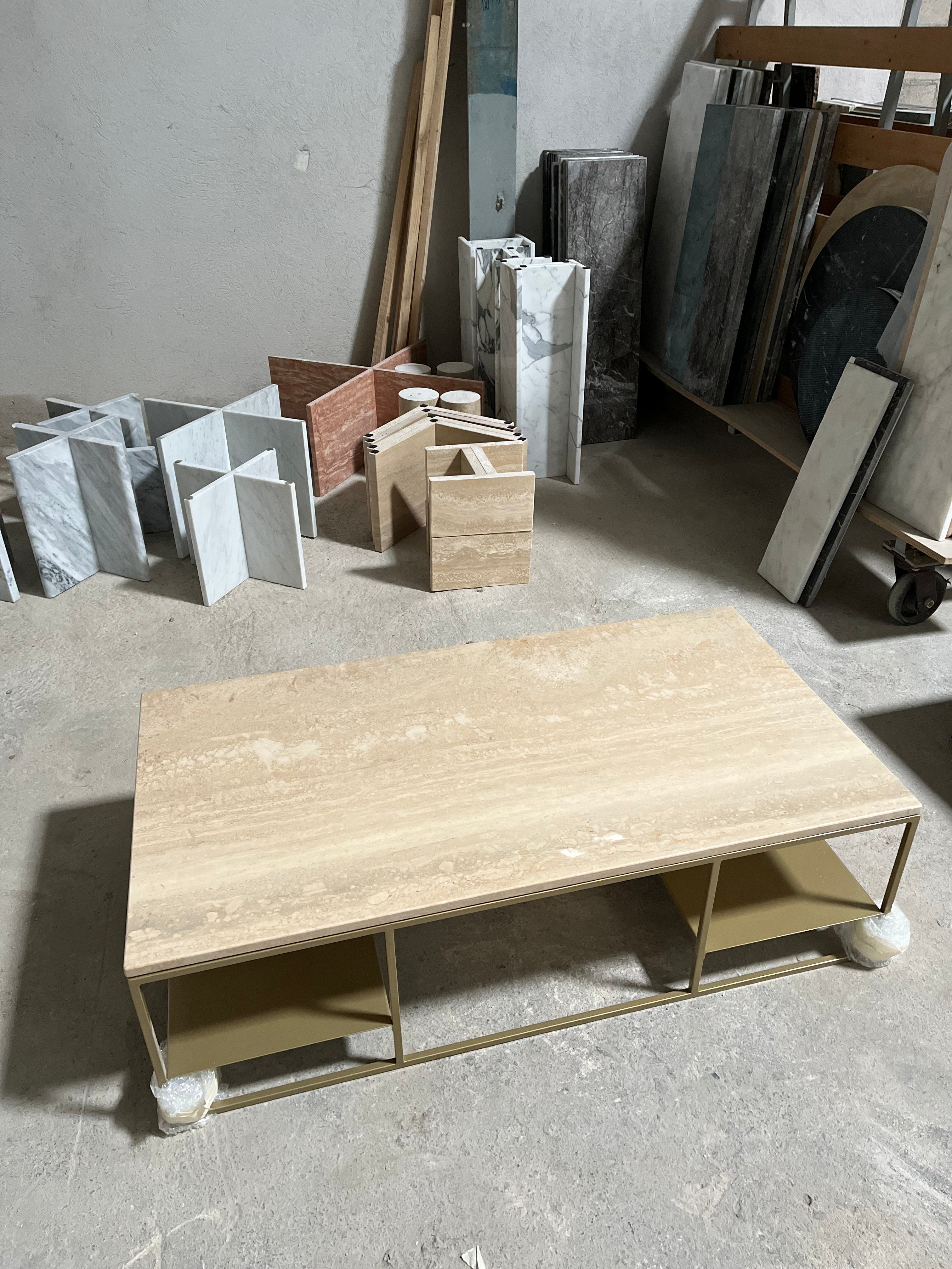Table basse élégance rectangle étagère x Travertin - GIPSY HOME