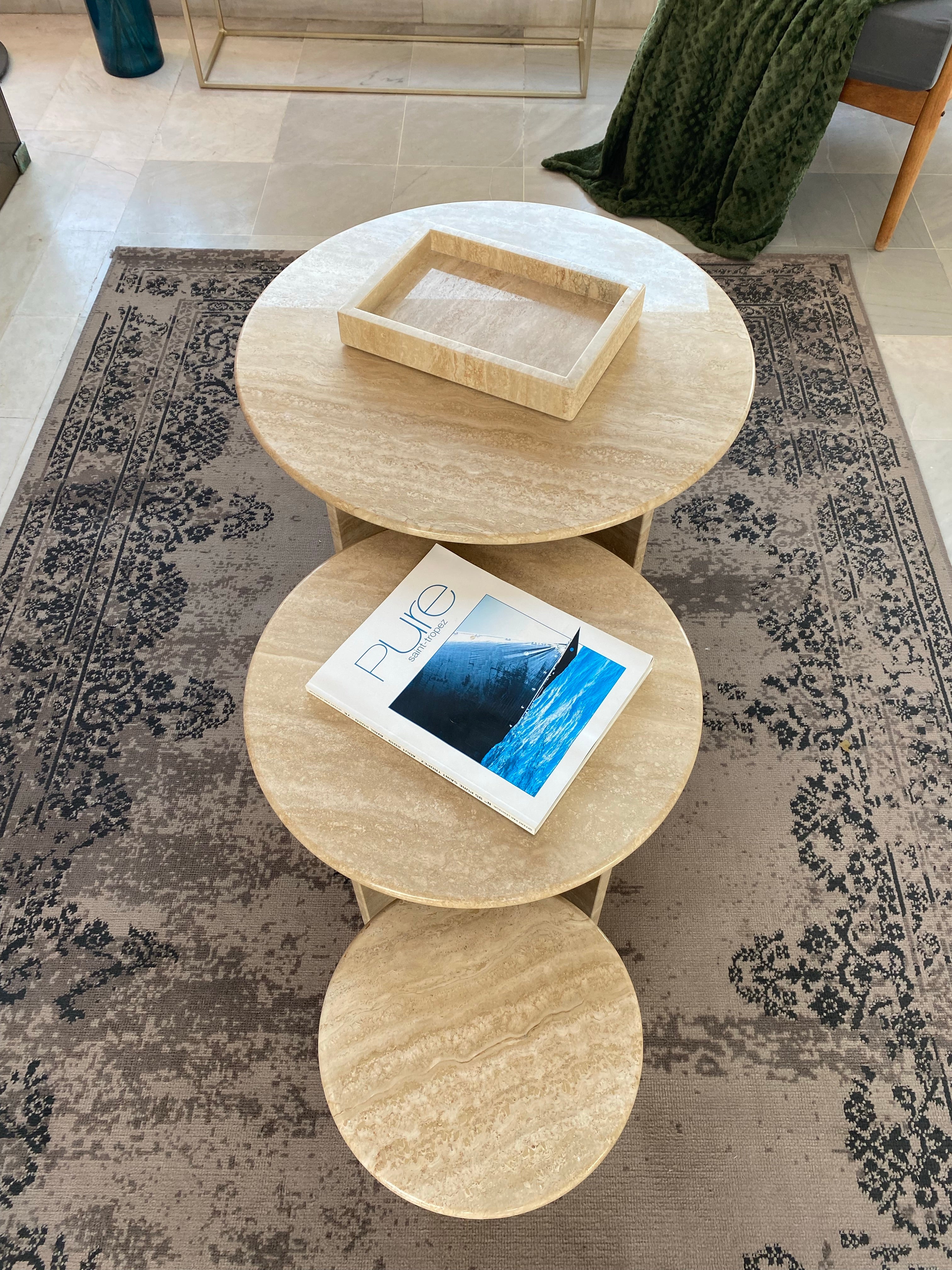 Trio de table basse Gigognes x 100% Travertin Romain - GIPSY HOME