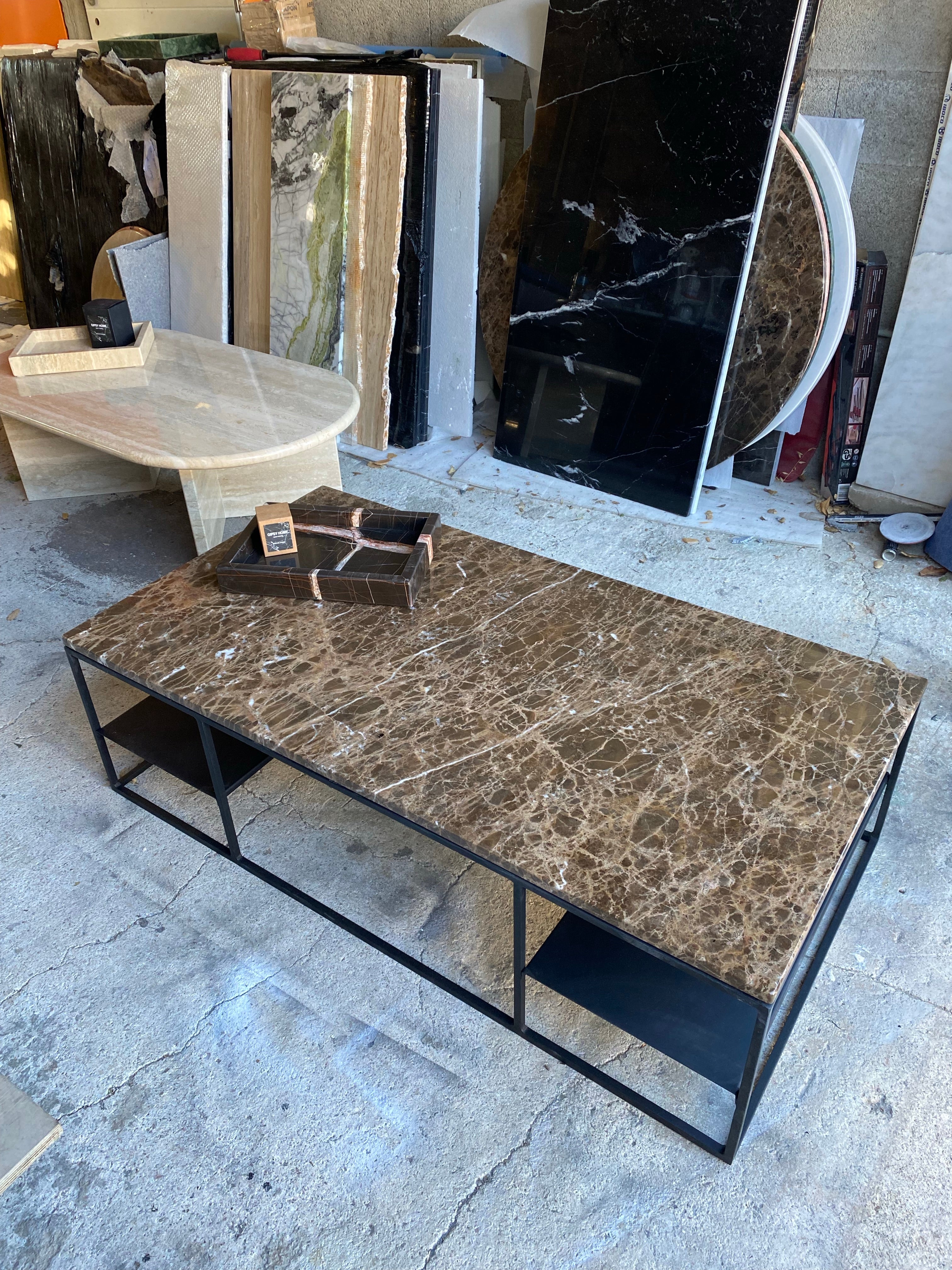 PRÉ COMMANDE Table basse élégance rectangle étagère x Marron Emperador - GIPSY HOME