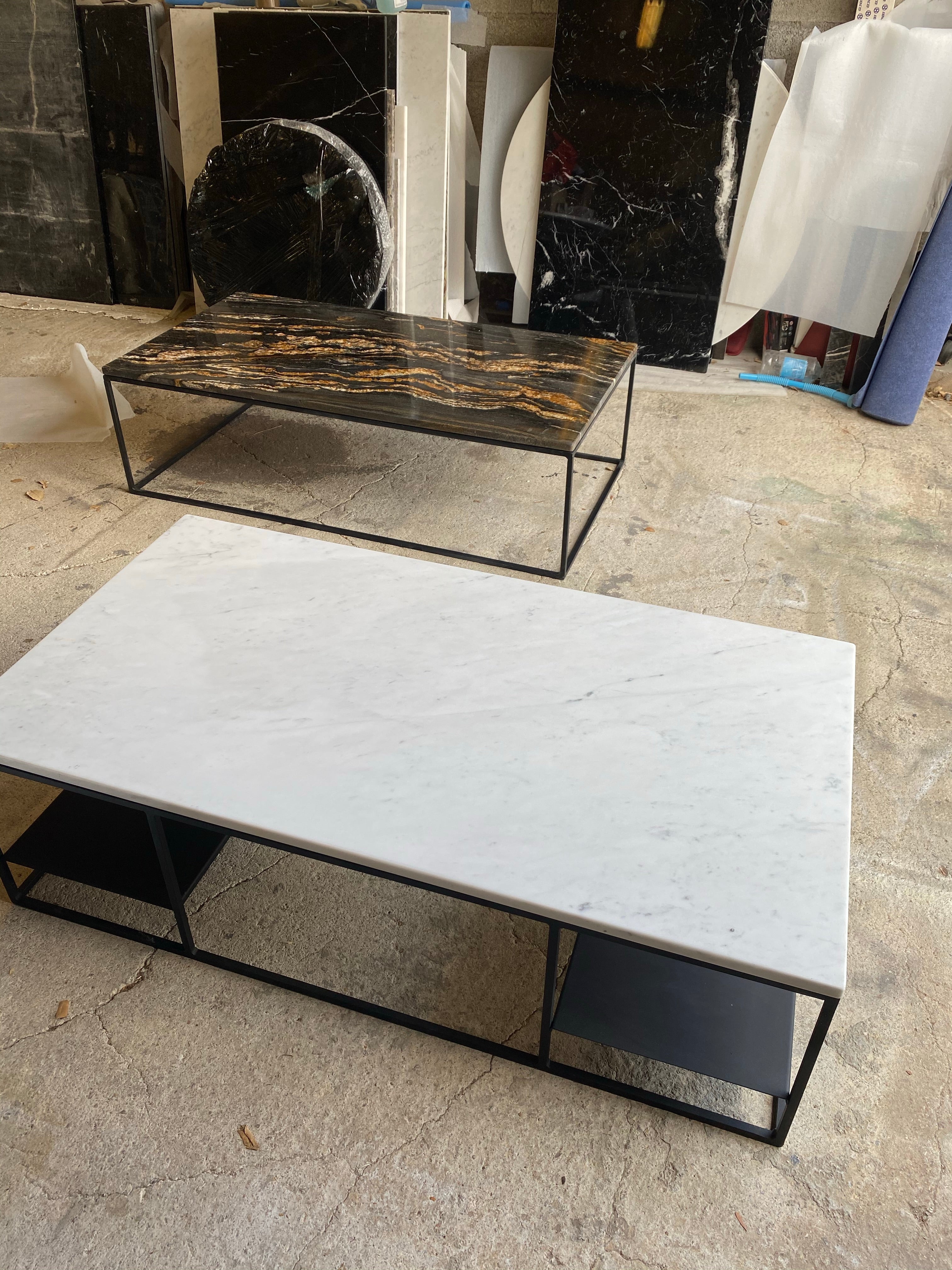 Table basse élégance rectangle étagère x Blanc Carrare Classique - GIPSY HOME