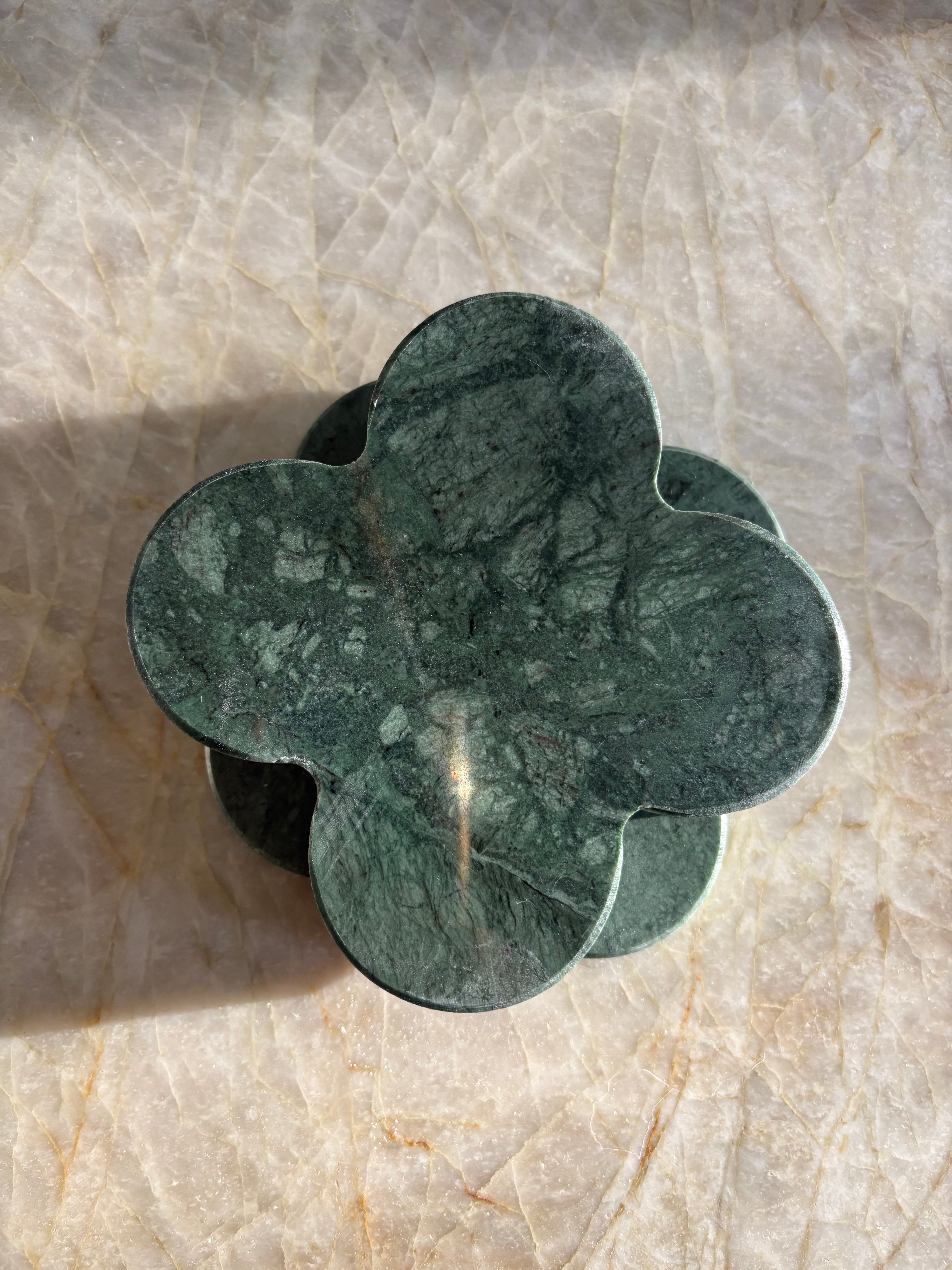 Dessous de verres nuage trèfle en marbre vert(lot de 4)