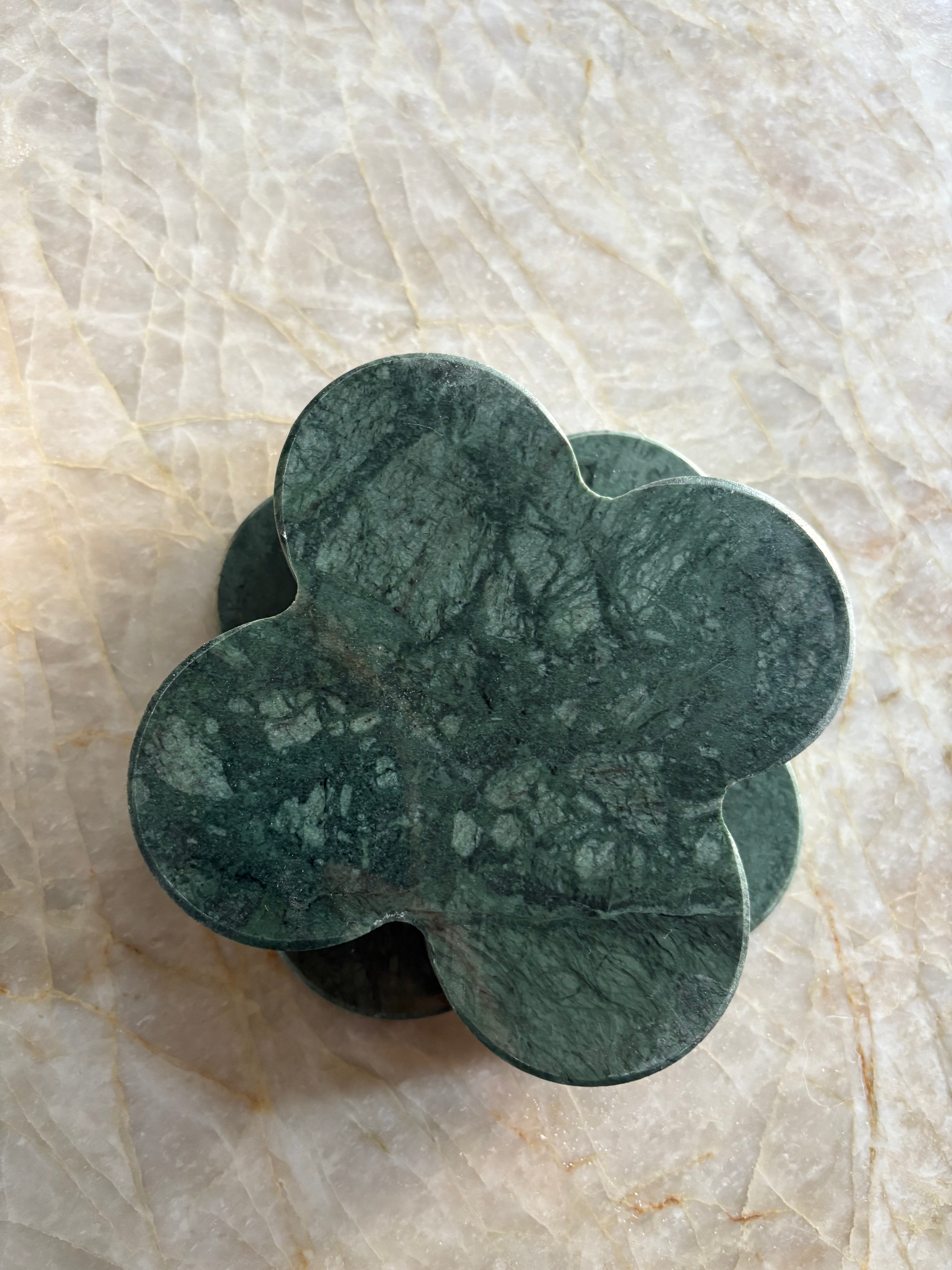 Dessous de verres nuage trèfle en marbre vert(lot de 4)