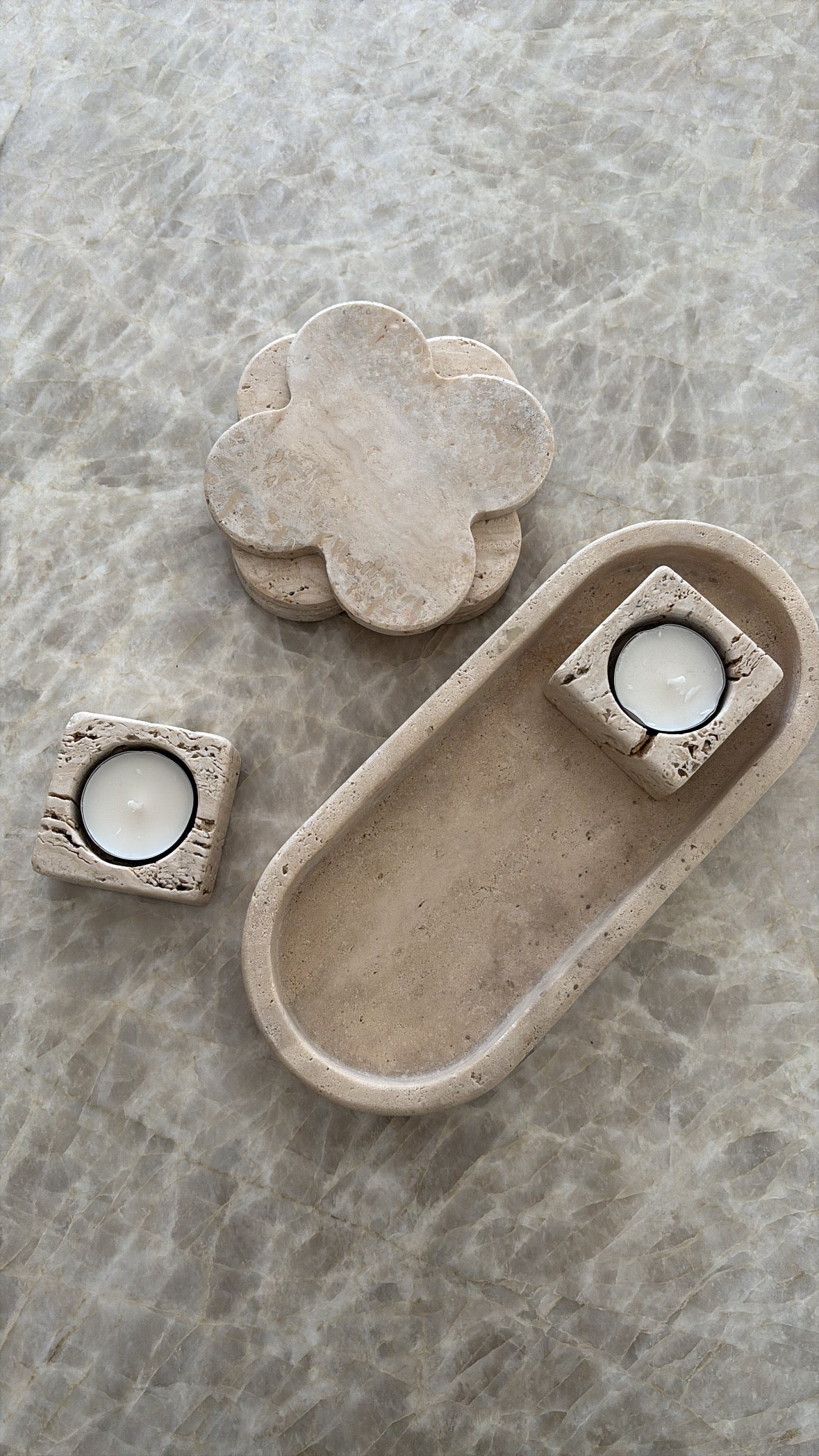 Coffret déco travertin plateau oblong