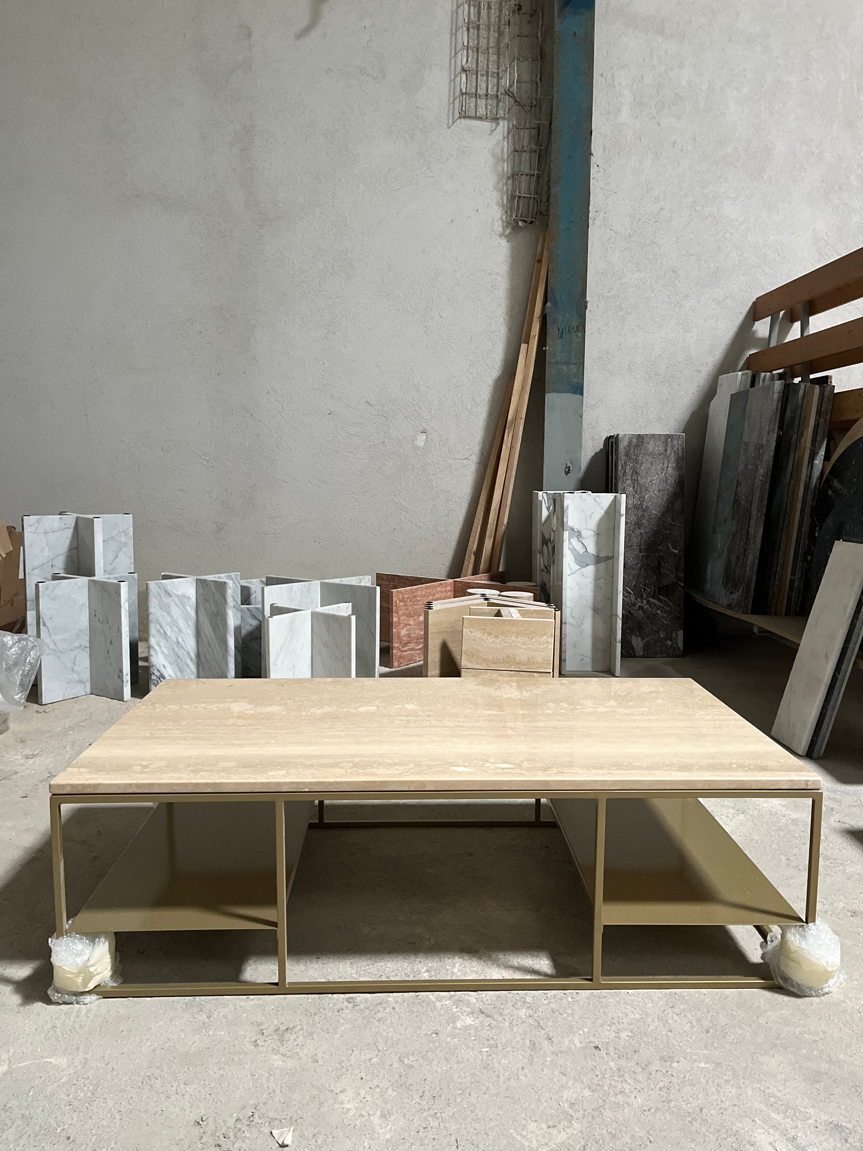 Table basse élégance rectangle étagère x Travertin - GIPSY HOME