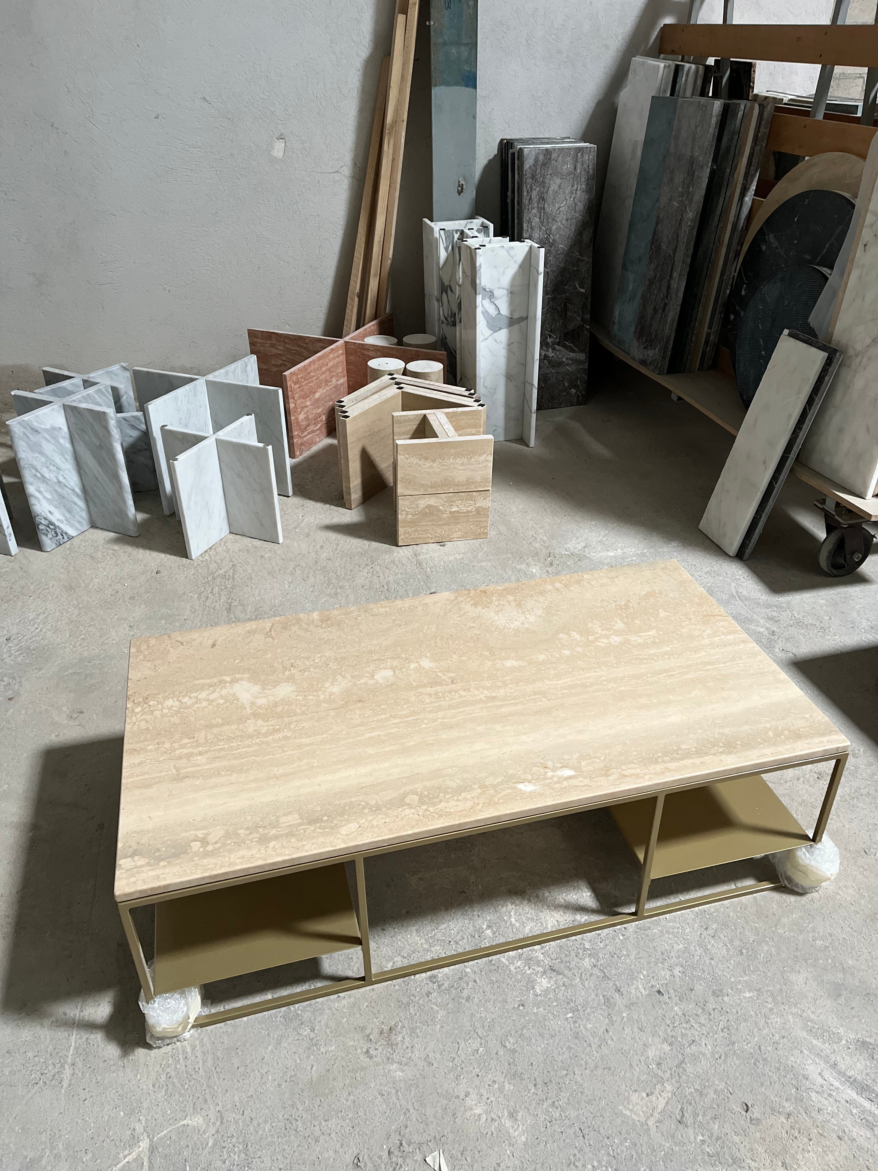 Table basse élégance rectangle étagère x Travertin