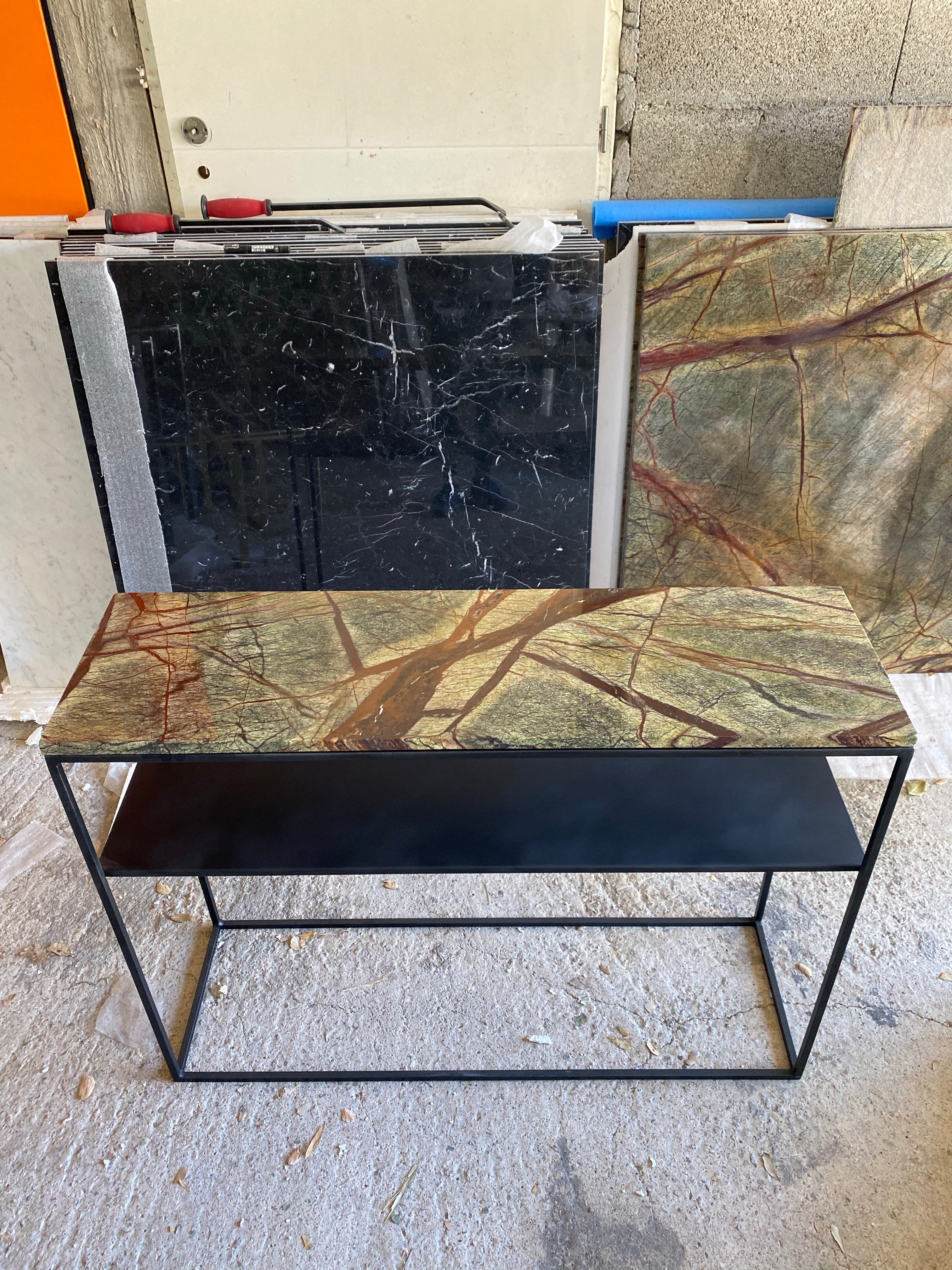 Console with shelf &amp; Green Forest marble
