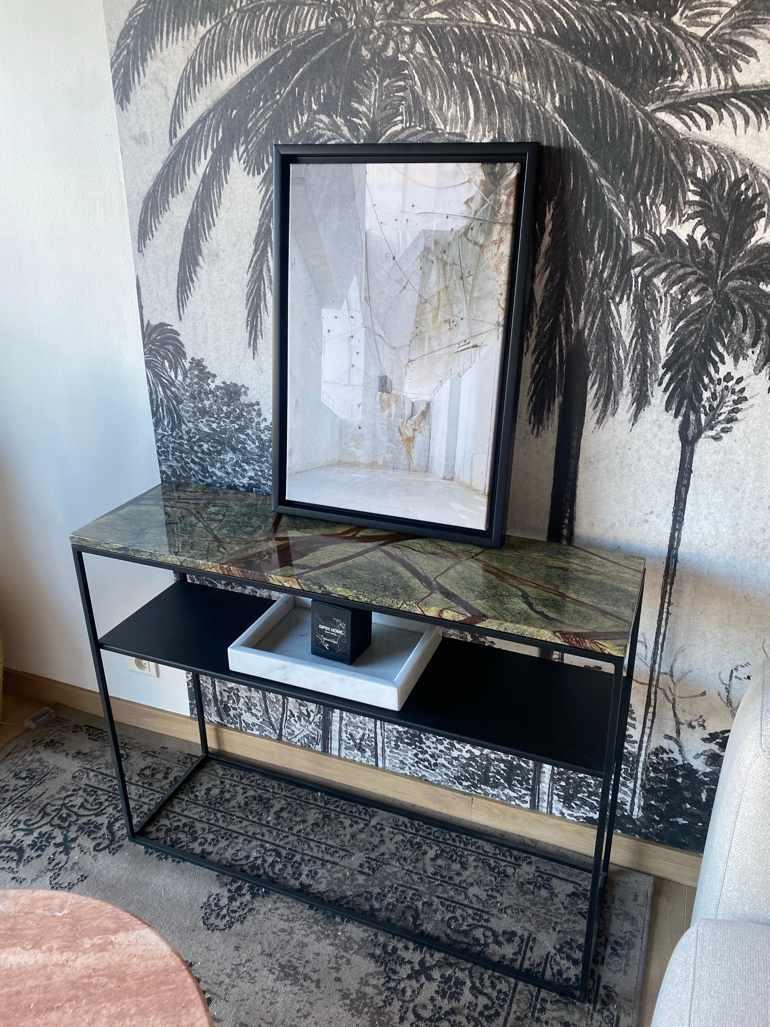 Console with shelf &amp; Green Forest marble