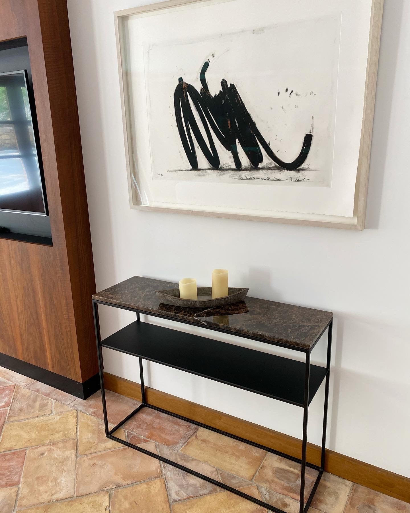Console with shelf &amp; Brown emperador marble