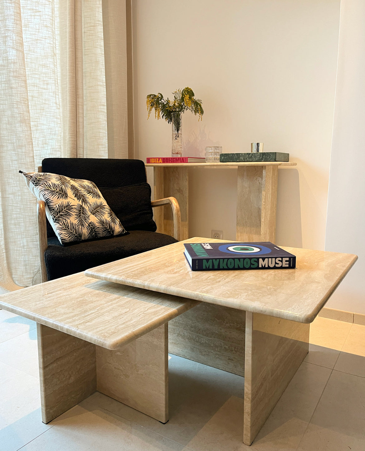 Pré-commande Table Gigognes carrées 100% TRAVERTIN