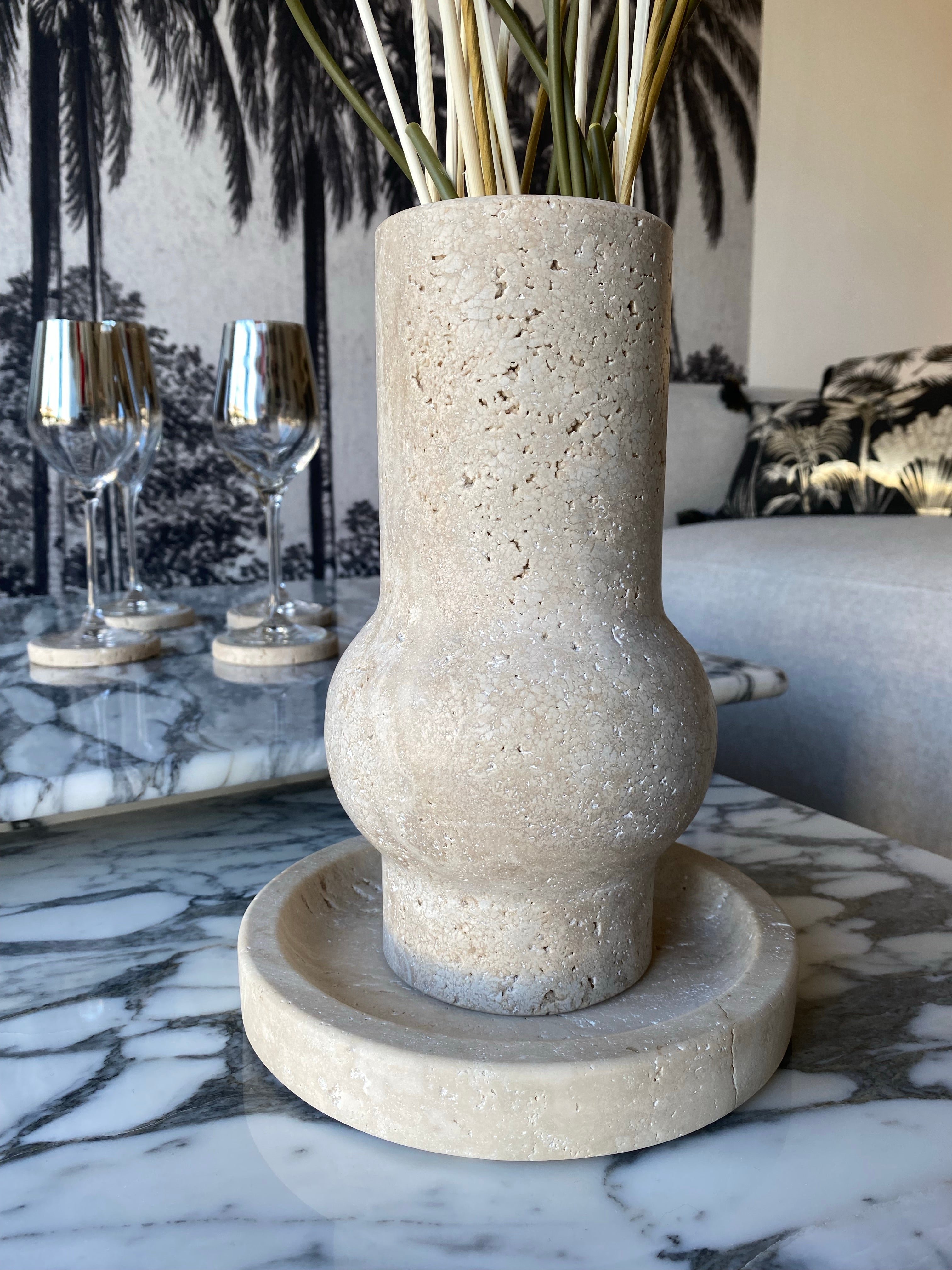 Raw travertine vase
