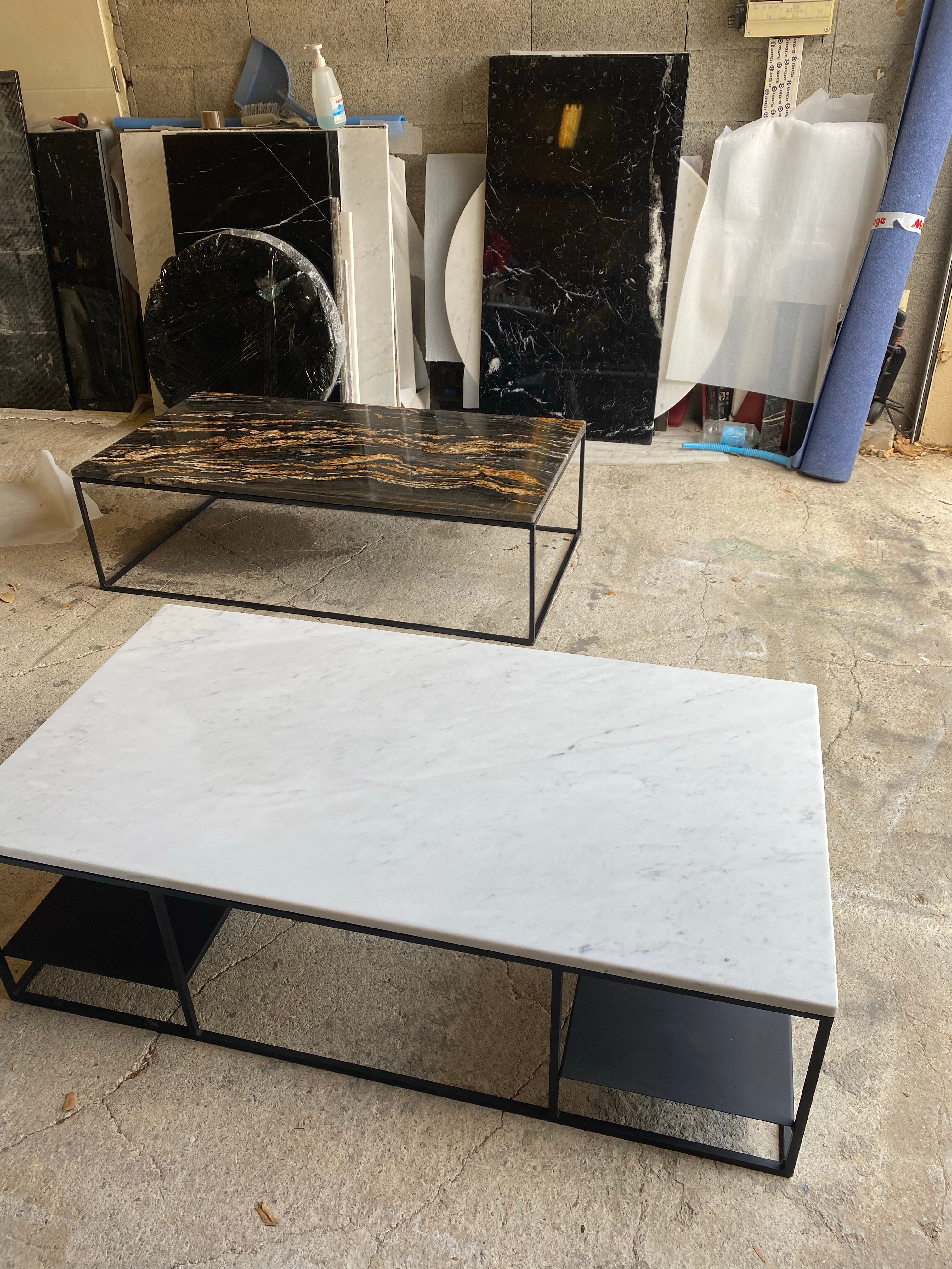 Table basse élégance rectangle étagère x Blanc Carrare Classique - GIPSY HOME